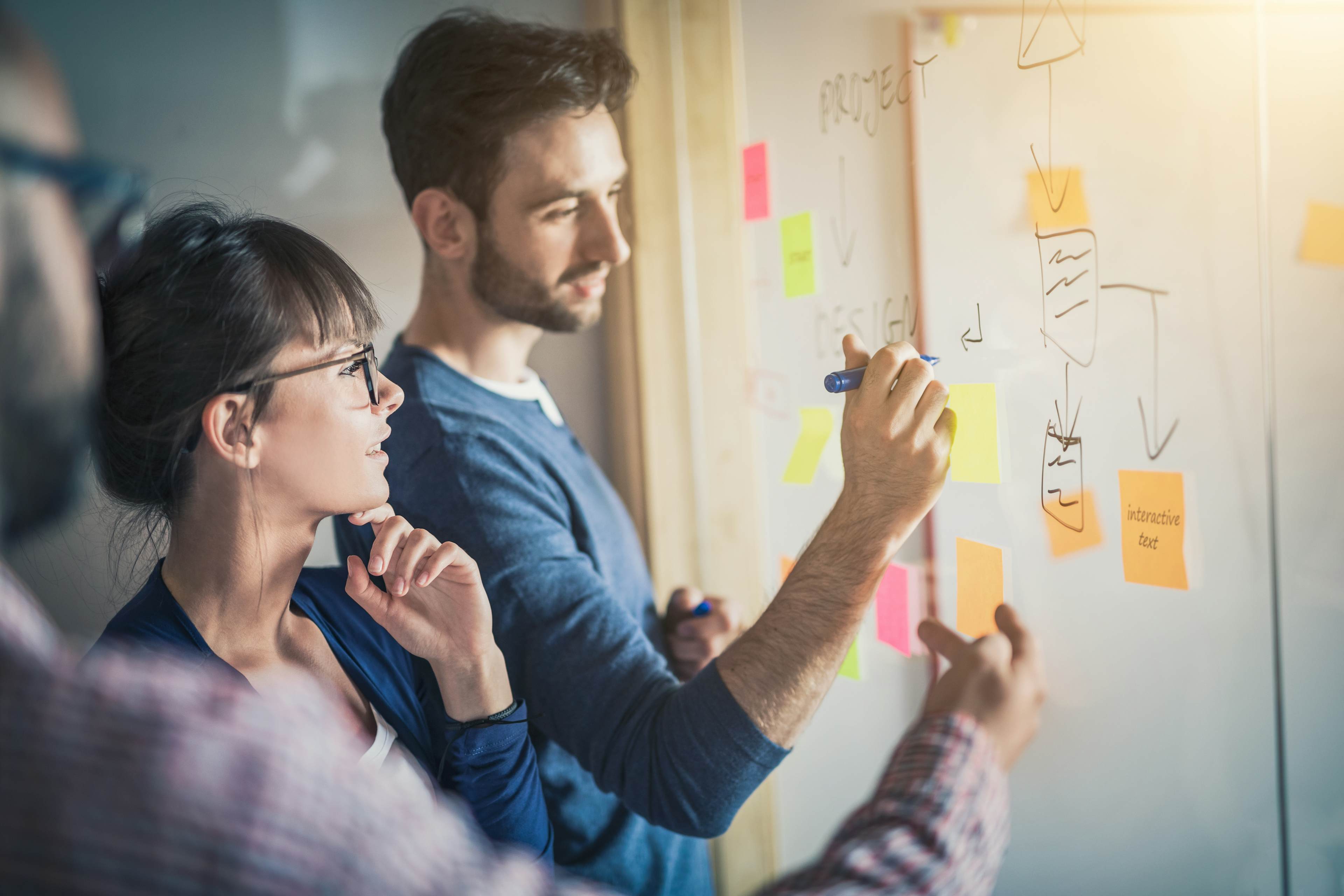 Photo of coworkers at white board